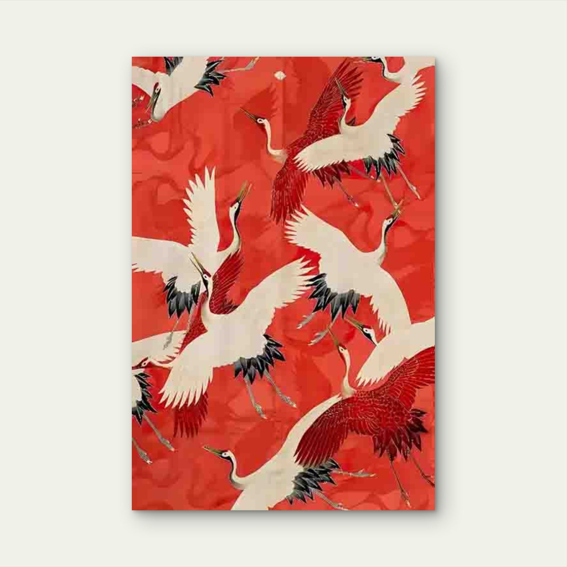 Elegant Artwork Featuring Red Cranes Metal Print Ready to Hang - Bella Home Decor