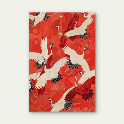 Elegant Artwork Featuring Red Cranes Metal Print Ready to Hang - Bella Home Decor