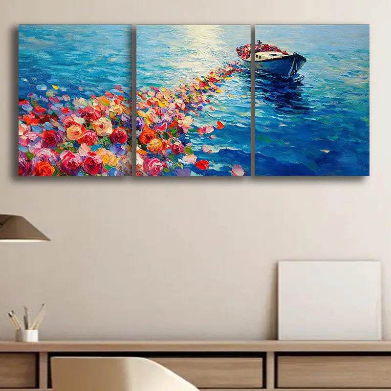 3pcs Luxurious River Of Roses Metal Print Ready to Hang Art