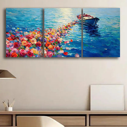 3pcs Luxurious River Of Roses Metal Print Ready to Hang Art