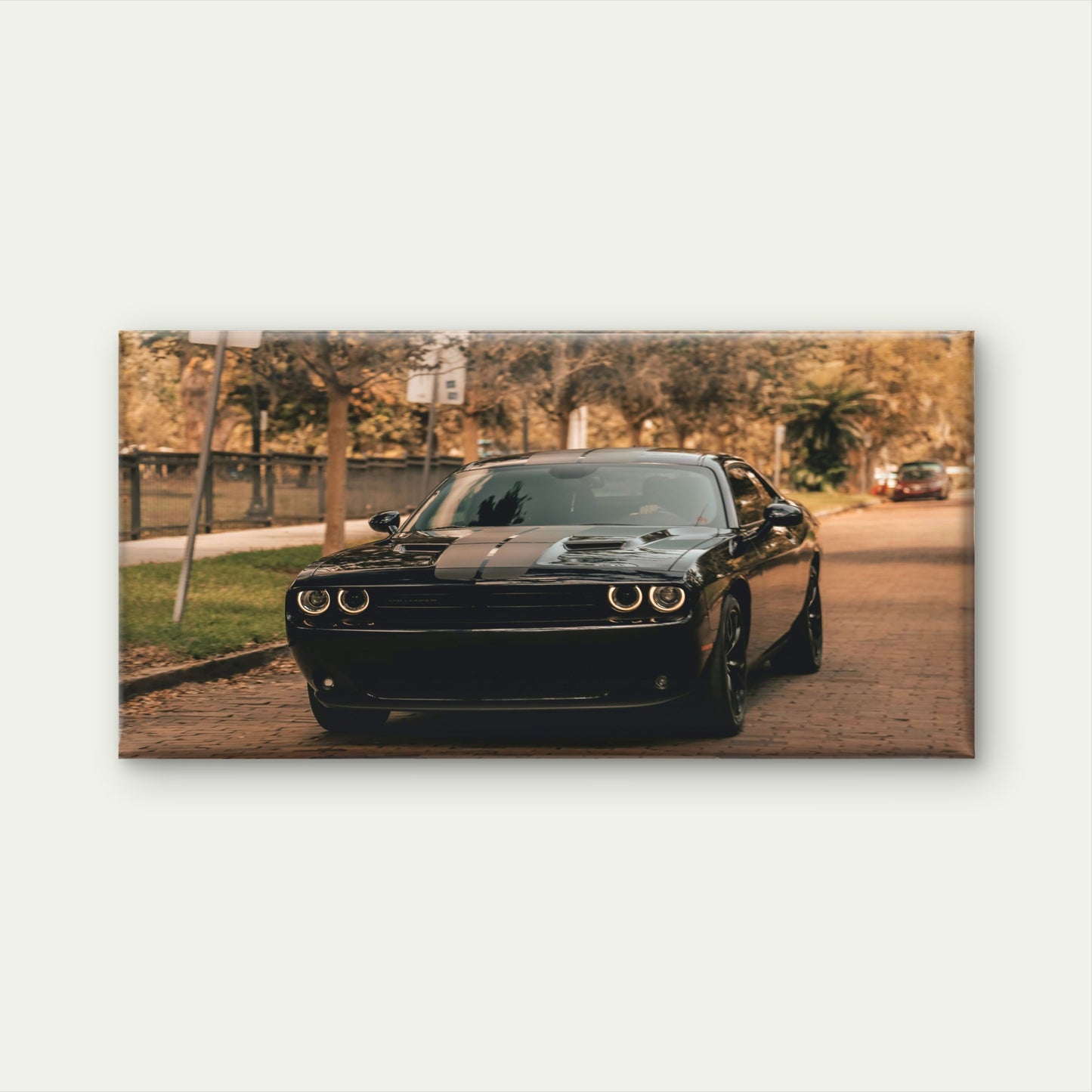 Black Dodge Challenger OnStreet Wall Art Canvas Office Home Room Framed 120x60cm