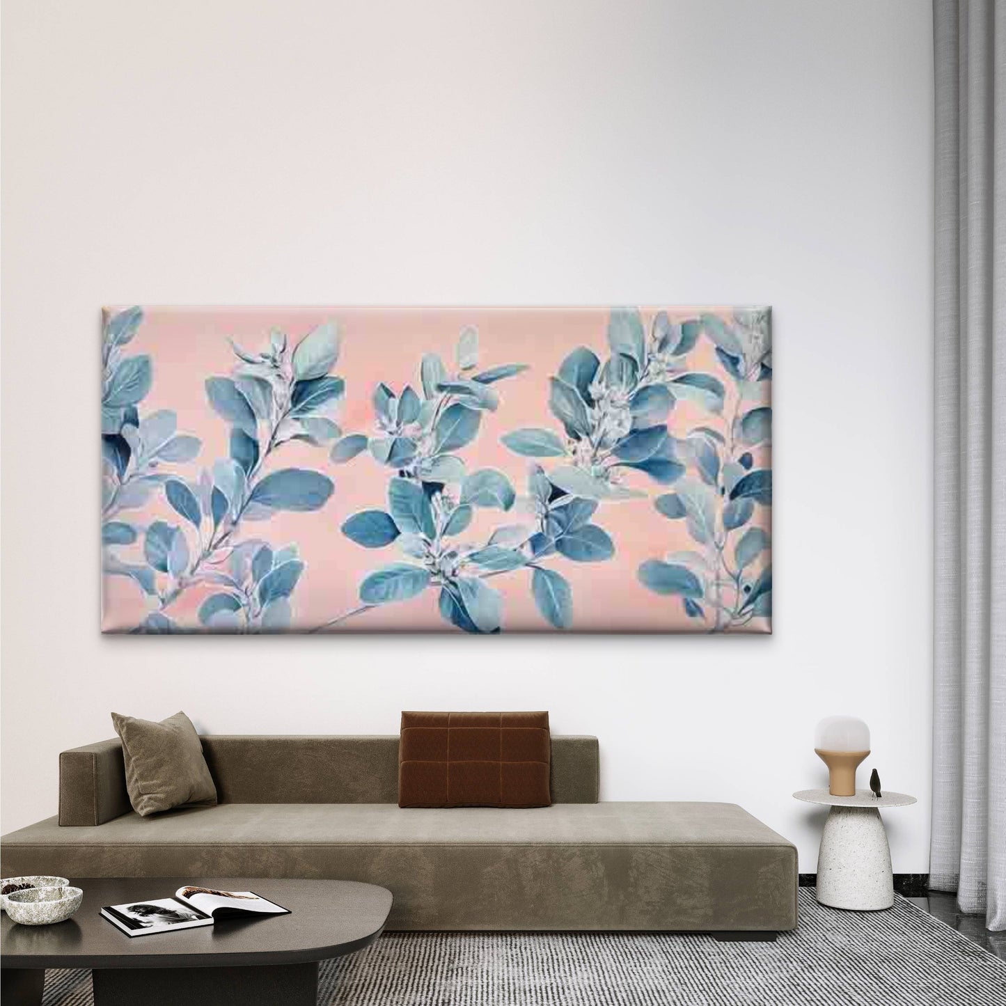 Blue Leaf Botanical Wall Art Canvas Office Home Room Framed 120x60cm