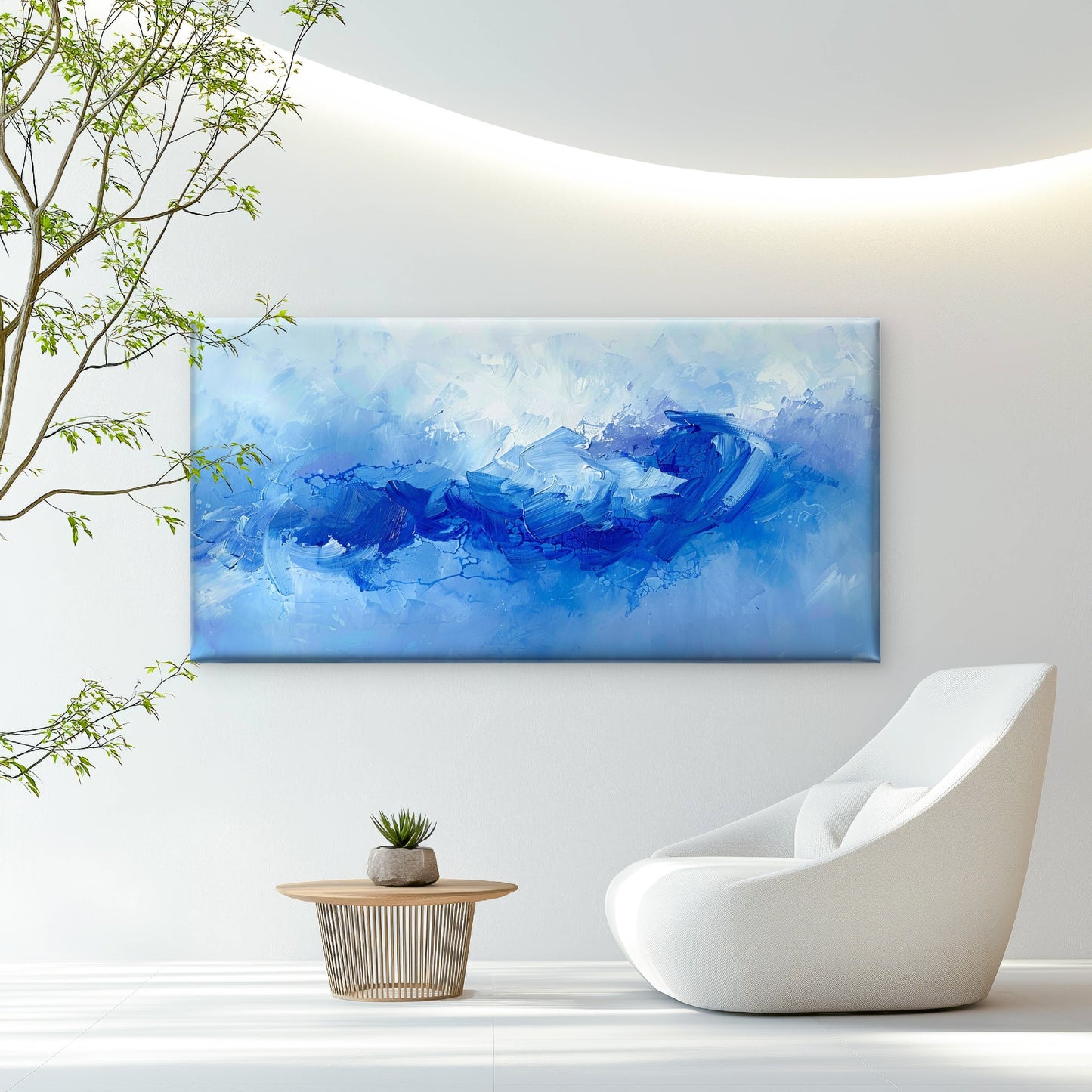 Blue Wave One Art Wall Art Canvas Office Home Room Framed 120x60cm