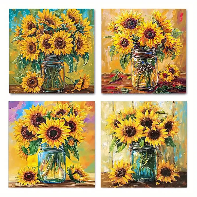 4pcs Vibrant Sunflower Wall Art Canvas Framed