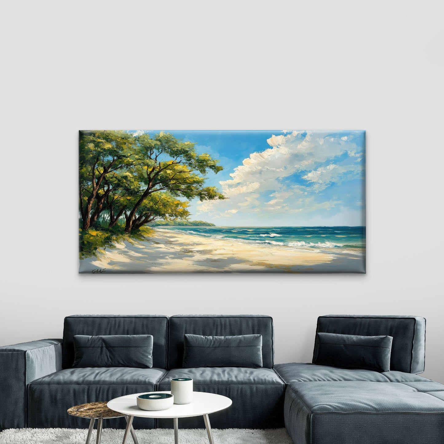 Sunny Beach Ocean View Wall Art Canvas Office Home Room Framed 120x60cm