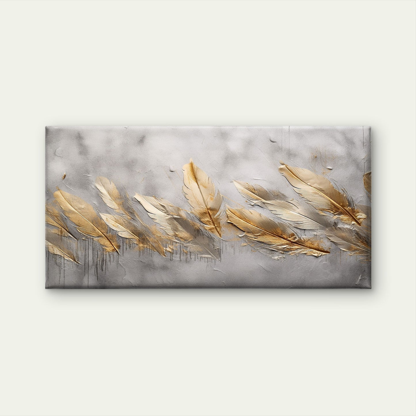 Abstract Golden Feather Grey Texture Wall Art Canvas Office Home Framed 120x60cm