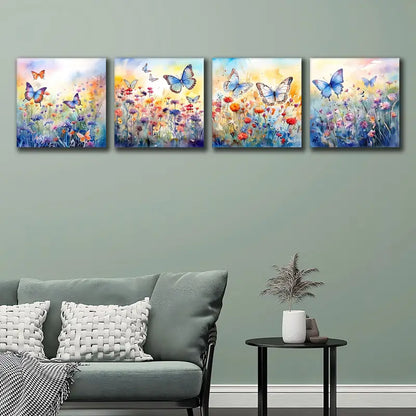 4pcs Colorful Wildflower Wall Art Butterfly Wall Art Canvas Framed - Bella Home Decor