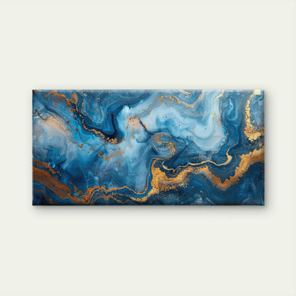 Abstract Blue Gold Marble Wall Art Canvas Office Home Room Framed 120x60cm