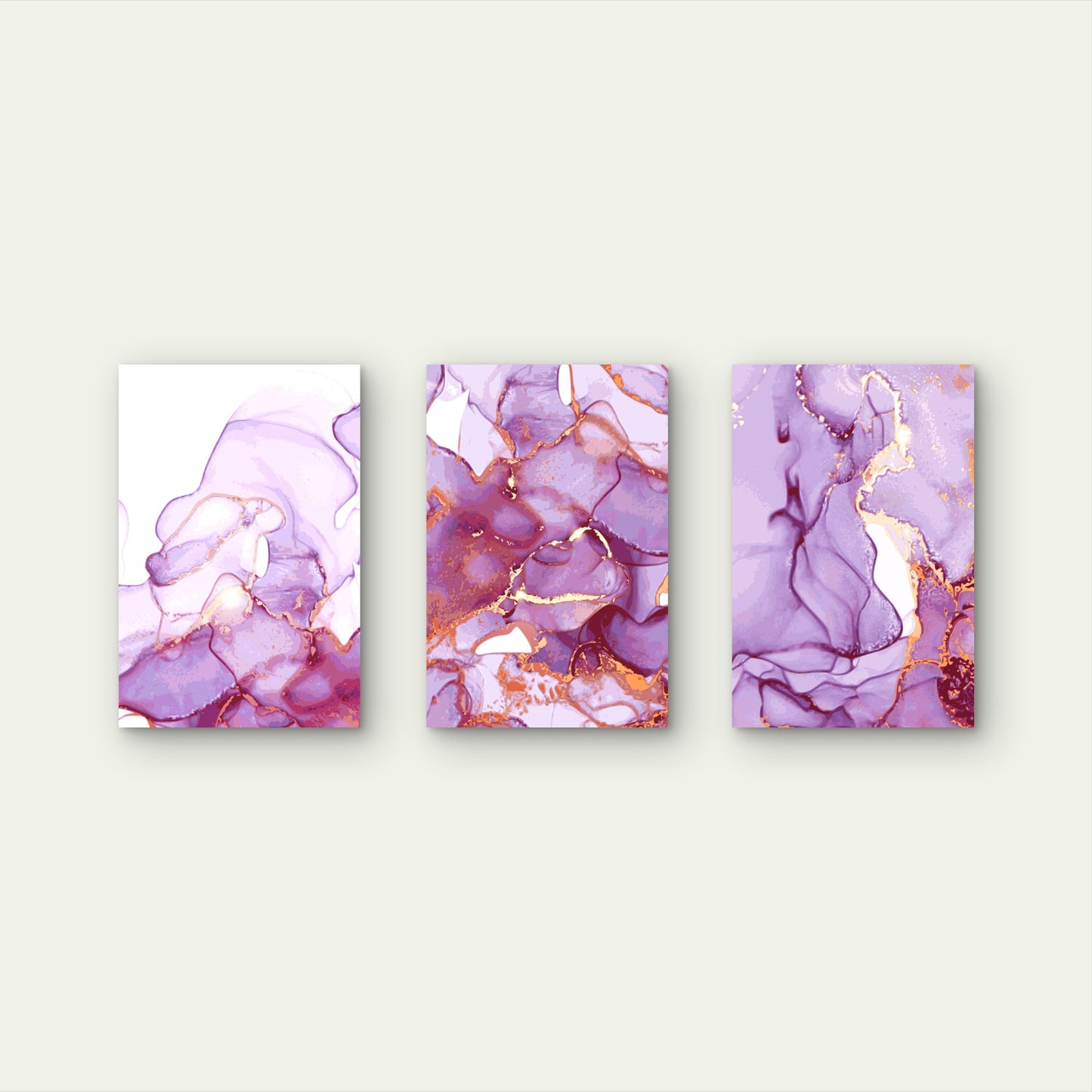 3pcs Lavender Marble Gold Foil Luxury  Wall Art Set Canvas Framed 50x70cm - High Quality Print 100% Australian Made Wall Canvas Ready to Hang