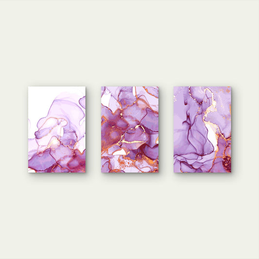 3pcs Lavender Marble Gold Foil Luxury Wall Art Set Canvas Framed 60x90cm - High Quality Print 100% Australian Made Wall Canvas Ready to Hang