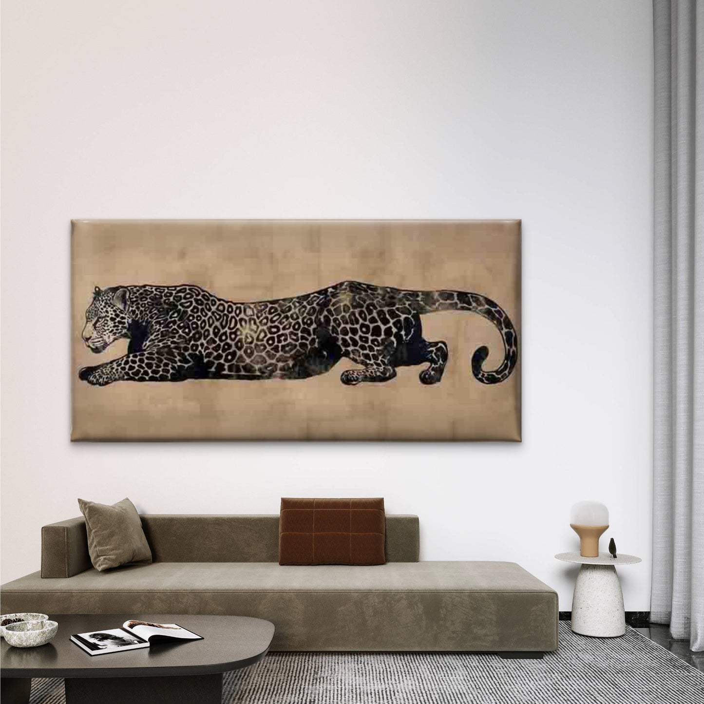 Leopard Minimalist Wildlife Wall Art Canvas Office Home Room Framed 120x60cm
