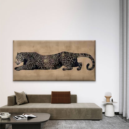 Leopard Minimalist Wildlife Wall Art Canvas Office Home Room Framed 120x60cm
