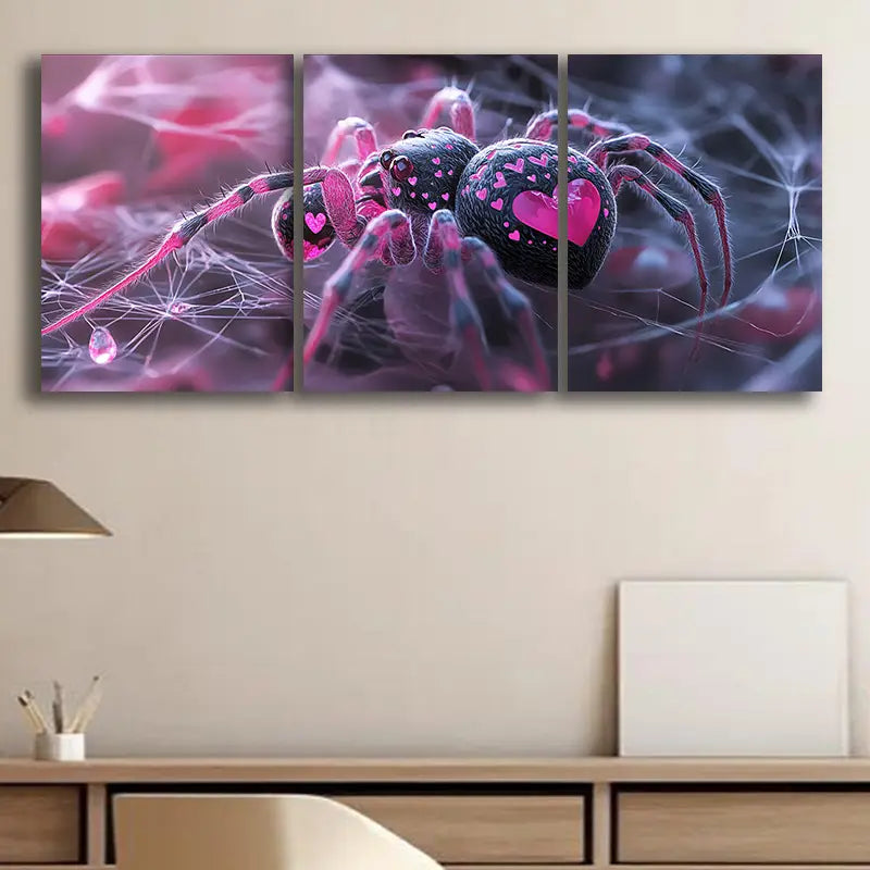 3pcs Pink And Black Spider Metal Print Ready to Hang Art