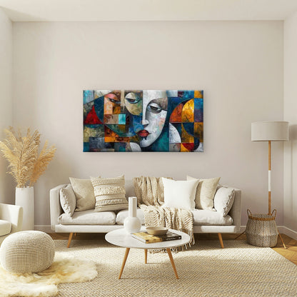 Abstract Vibrant Faces Wall Art Canvas Office Home Room Framed 120x60cm - Bella Home Decor