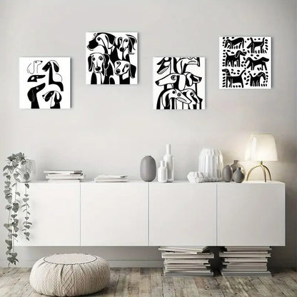 4pcs Abstract Black and White Dachshund Dog Silho Wall Art Canvas Framed (Copy)