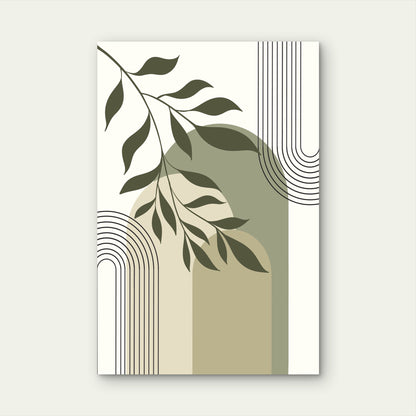 Sage Green Boho Geometric Line Art Leaf 40x60cm Metal Print Ready to Hang
