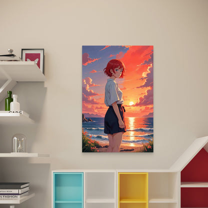 Anime Like Illustration Girl By Sea 60x90cm Metal Print Ready to Hang - Bella Home Decor