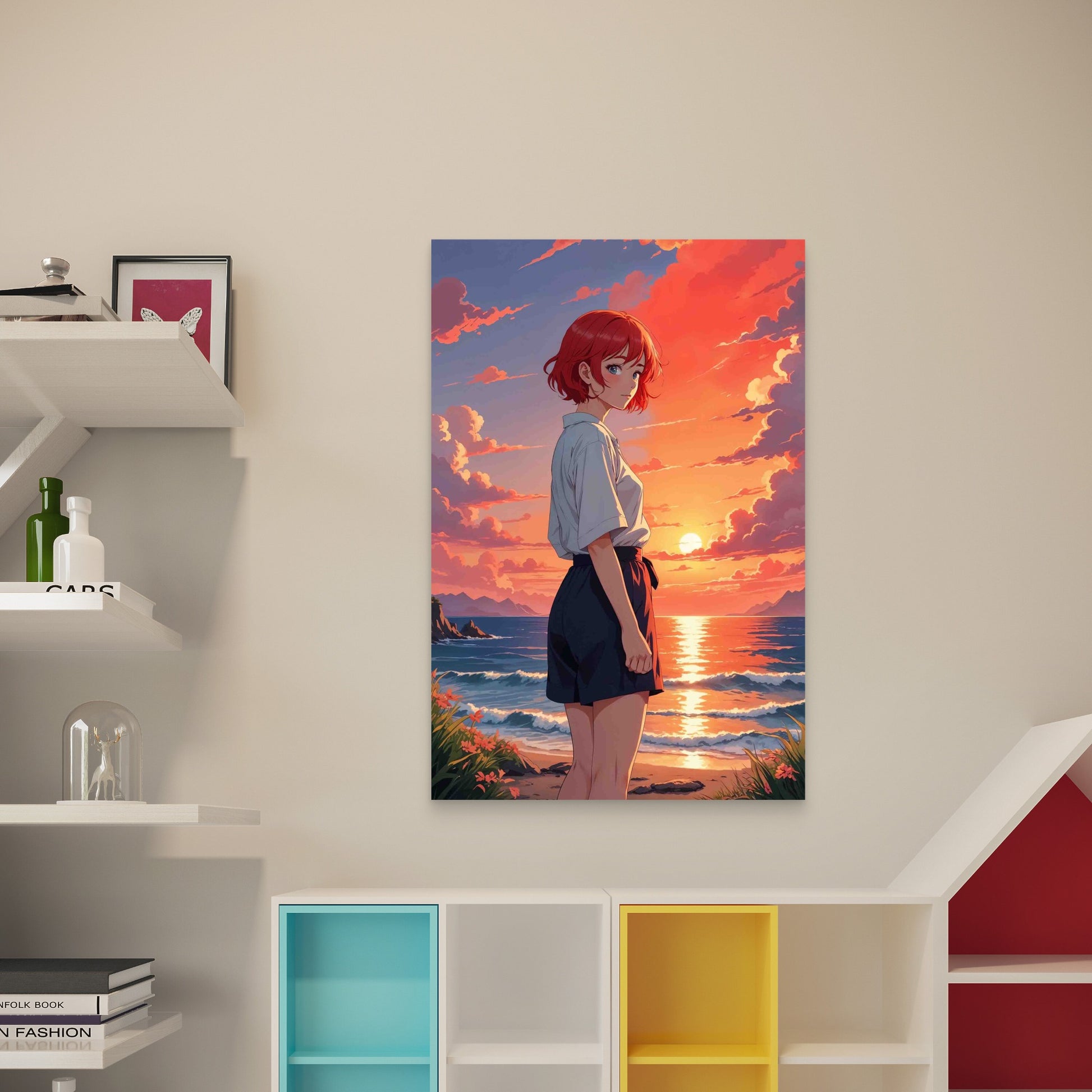 Anime Like Illustration Girl By Sea 40x60cm Metal Print Ready to Hang - Bella Home Decor