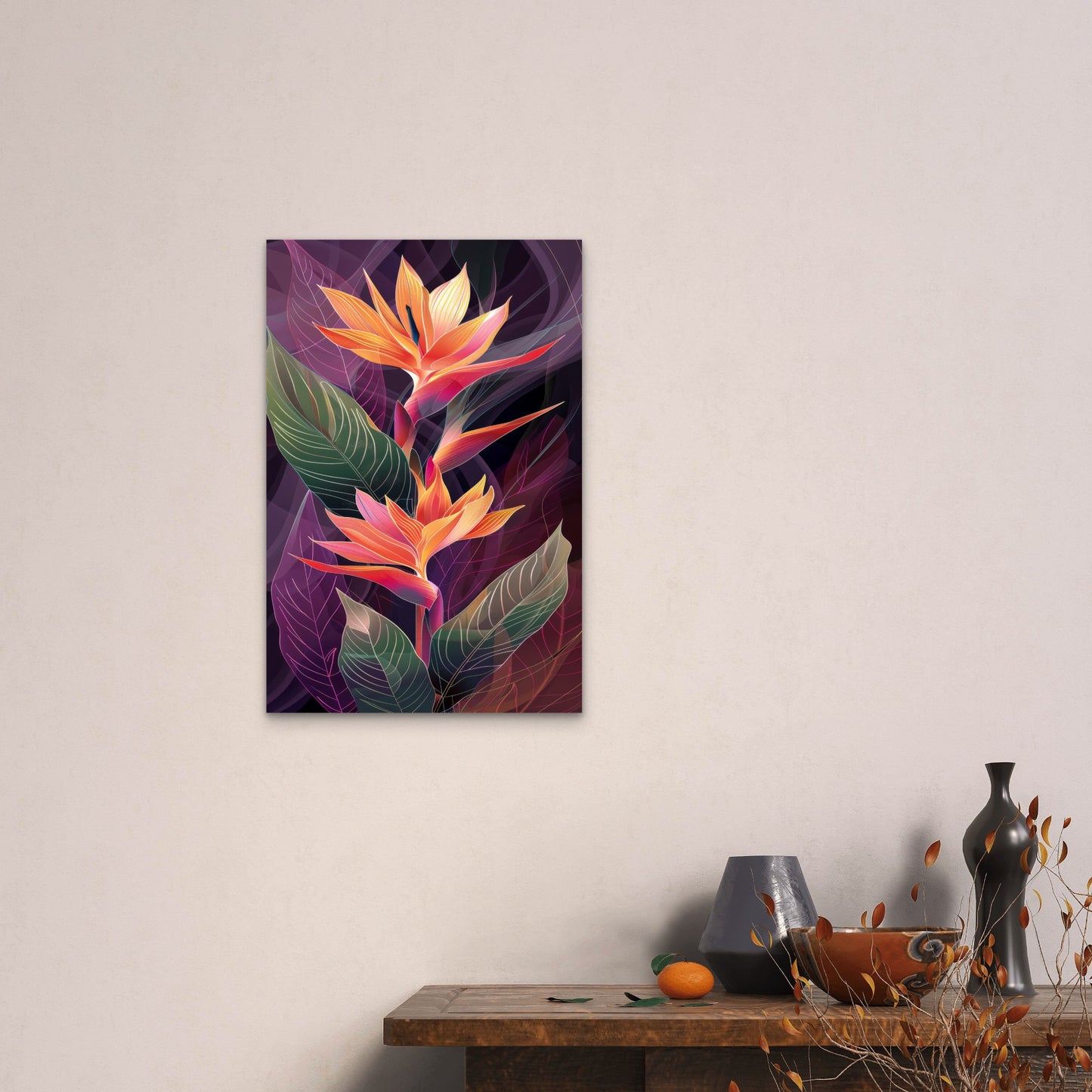Abstract Illustration of a Strelitzia Flower 40x60cm Metal Print Ready to Hang