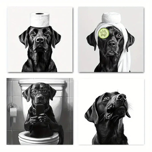4pcs Fun black Labrador Retriever FL  Wall Art Canvas Framed