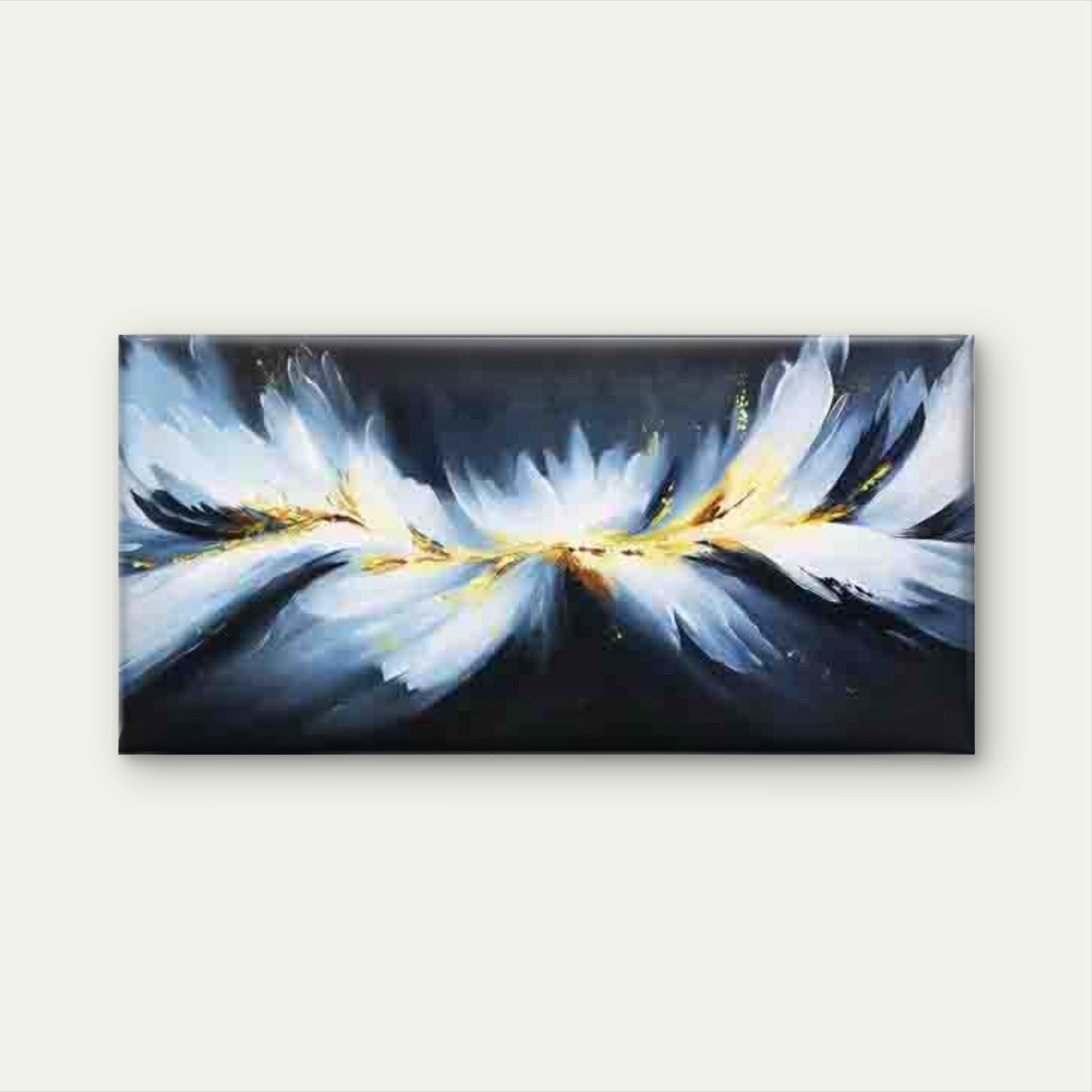 Golden And Blue Abstract Feathe Wall Art Canvas Office Home Room Framed 120x60cm - Bella Home Decor