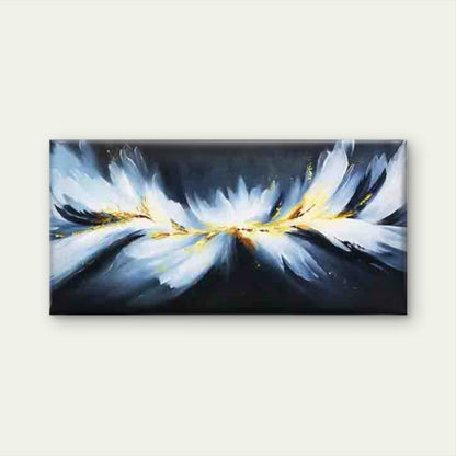 Golden And Blue Abstract Feathe Wall Art Canvas Office Home Room Framed 120x60cm - Bella Home Decor