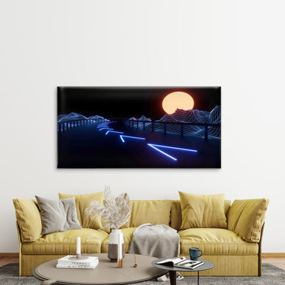 Blue Retro Neon Road Wall Art Canvas Office Home Room Framed 120x60cm - Bella Home Decor