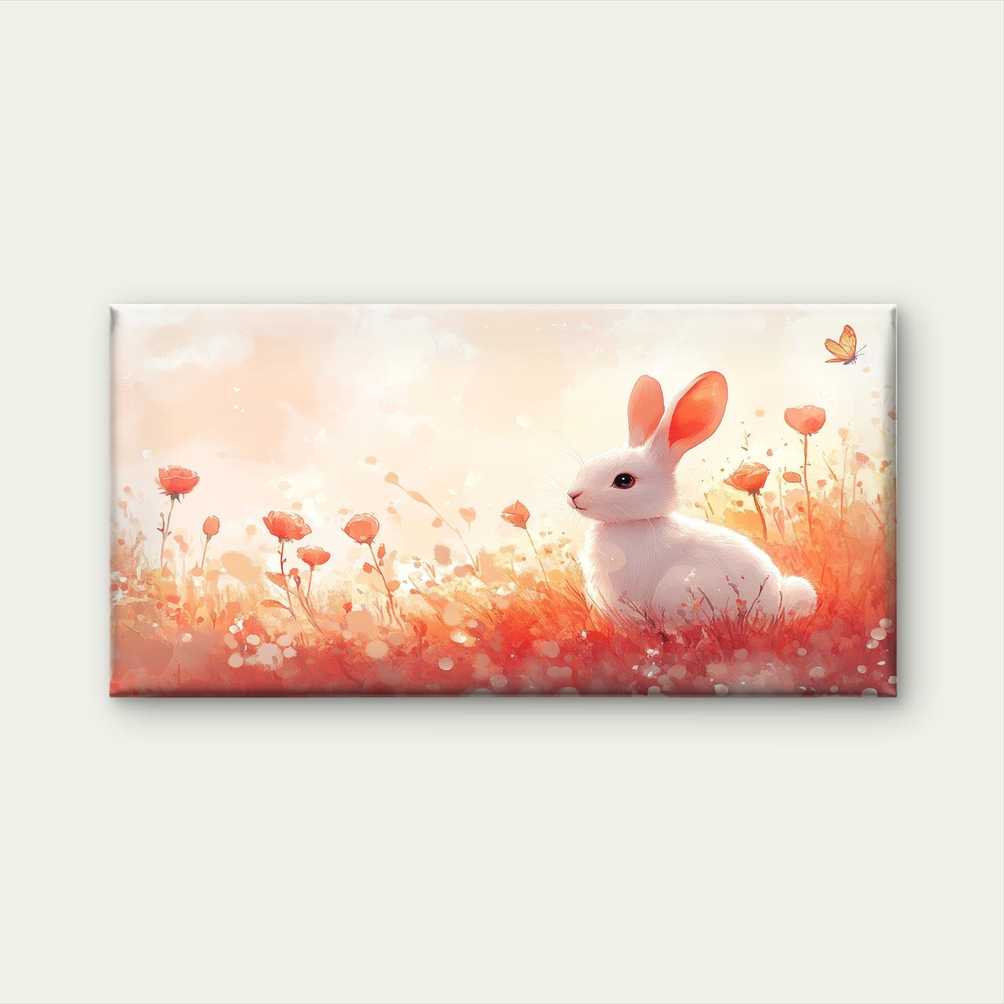 Cute White Bunny Rabbit Meadow Wall Art Canvas Office Home Framed 120x60cm