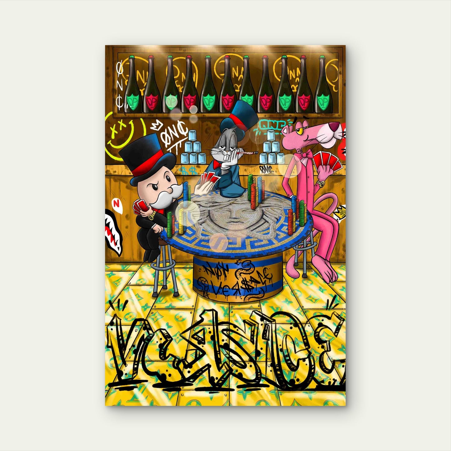 Cartoon Poker Game Luxury Bar 40x60cm Metal Print Ready to Hang