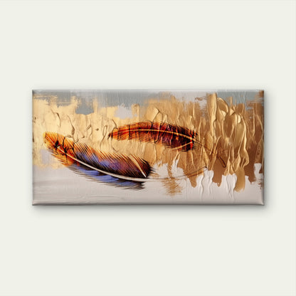 Abstract Gold Feather Plumage Wall Art Canvas Office Home Framed 120x60cm