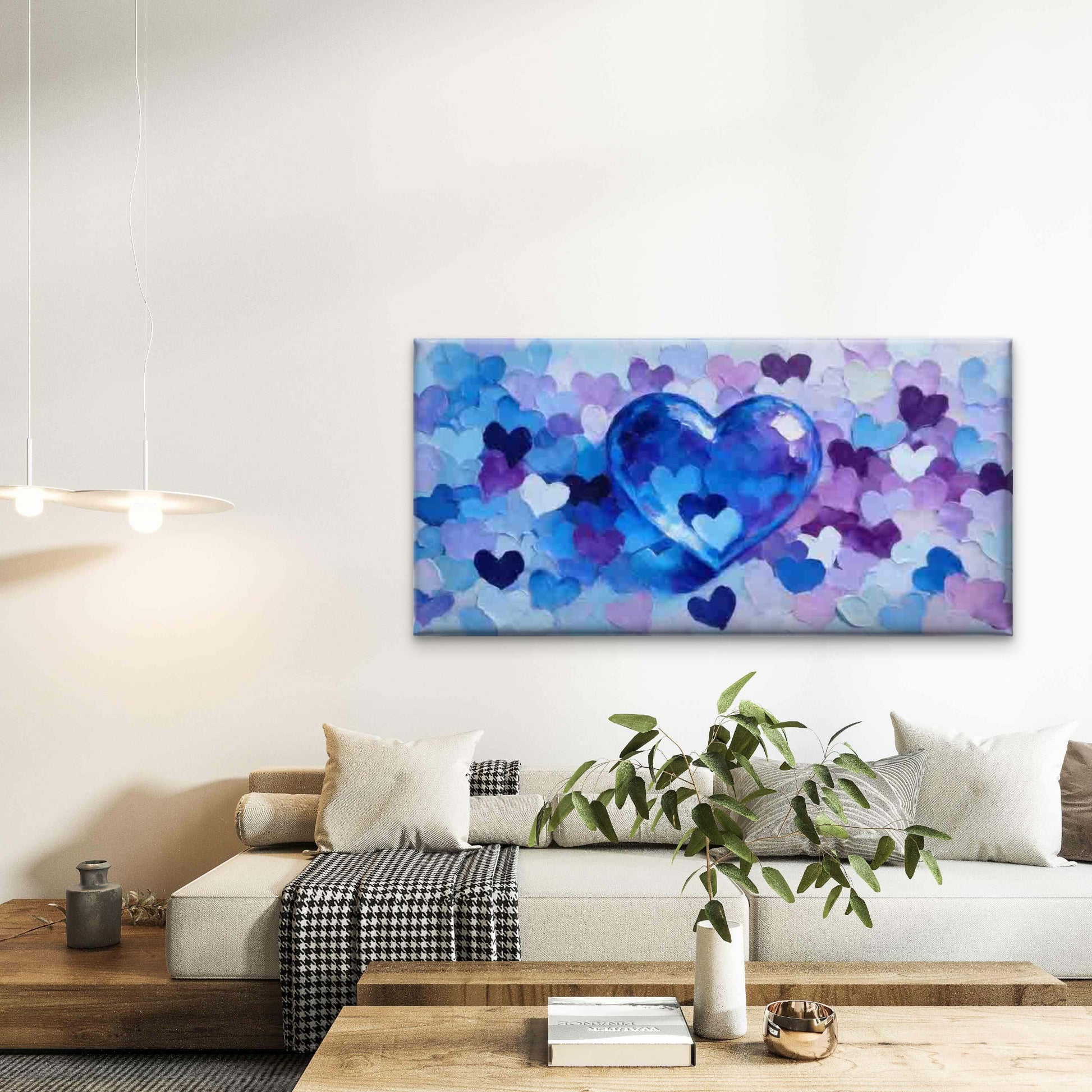 Blue And Purple Heart Abstract Wall Art Canvas Office Home Room Framed 120x60cm - Bella Home Decor