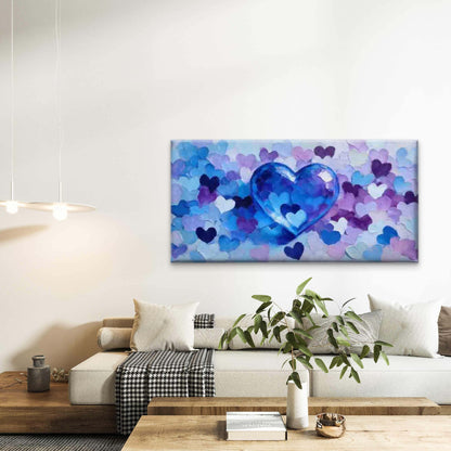 Blue And Purple Heart Abstract Wall Art Canvas Office Home Room Framed 120x60cm - Bella Home Decor