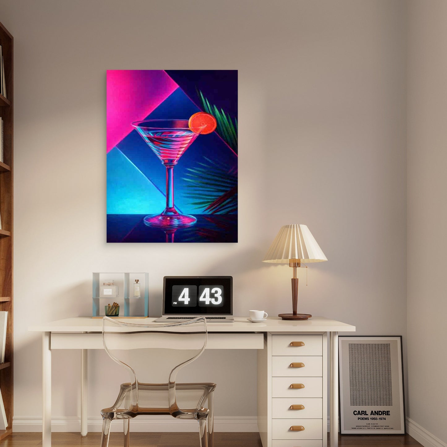 Neon Martini Vibes 60x90cm Metal Print Ready to Hang - Bella Home Decor