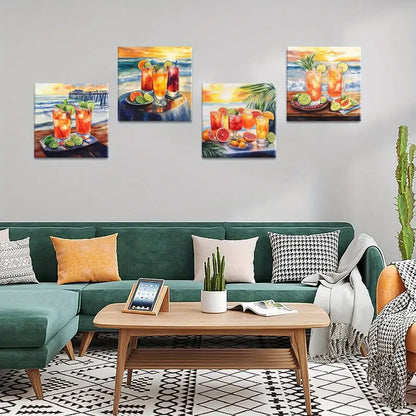 4pcs Aesthetic  Lime Ice Cube Home Decor   Wall Art Canvas Framed