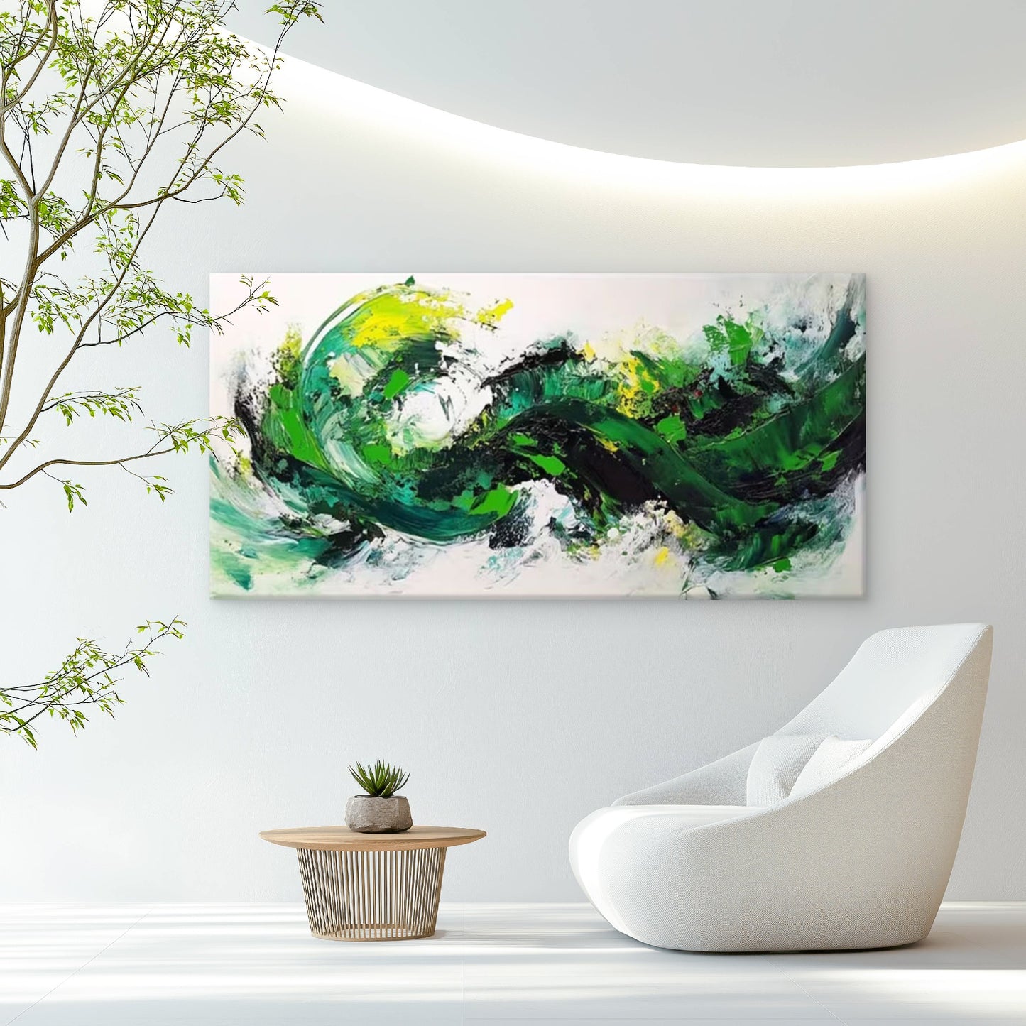 Green Tones & Dynamic Effects Wall Art Canvas Office Home Room Framed 120x60cm