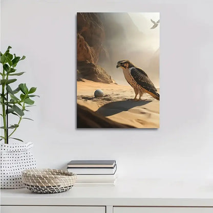 Dreamlike Hawk & Ball Scene on Sandy 40x60cm Metal Print Ready to Hang - Bella Home Decor