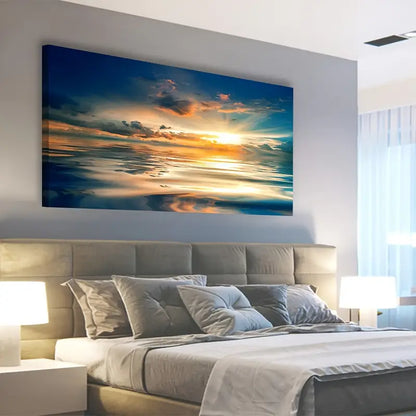 Sunset Blue Ocean Nature Wall Art canvas office home room framed 120x60cm - Bella Home Decor