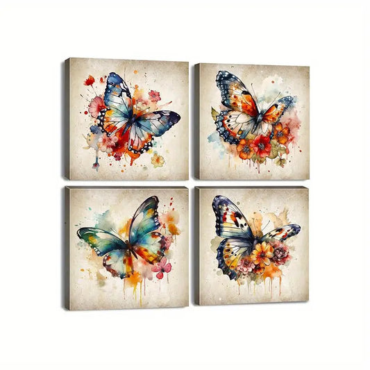 4pcs Minimalist Boho Butterfly  Wall Art Canvas Framed