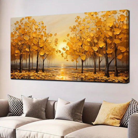 Yellow Leaves Sunset Trees Wall Art canvas office home room framed 120x60cm - Bella Home Decor
