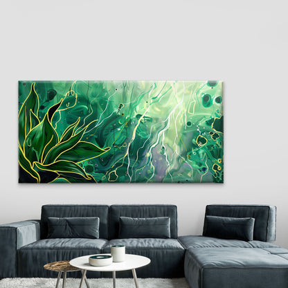 Ethereal Green Waves Wall Art Canvas Office Home Room Framed 120x60cm