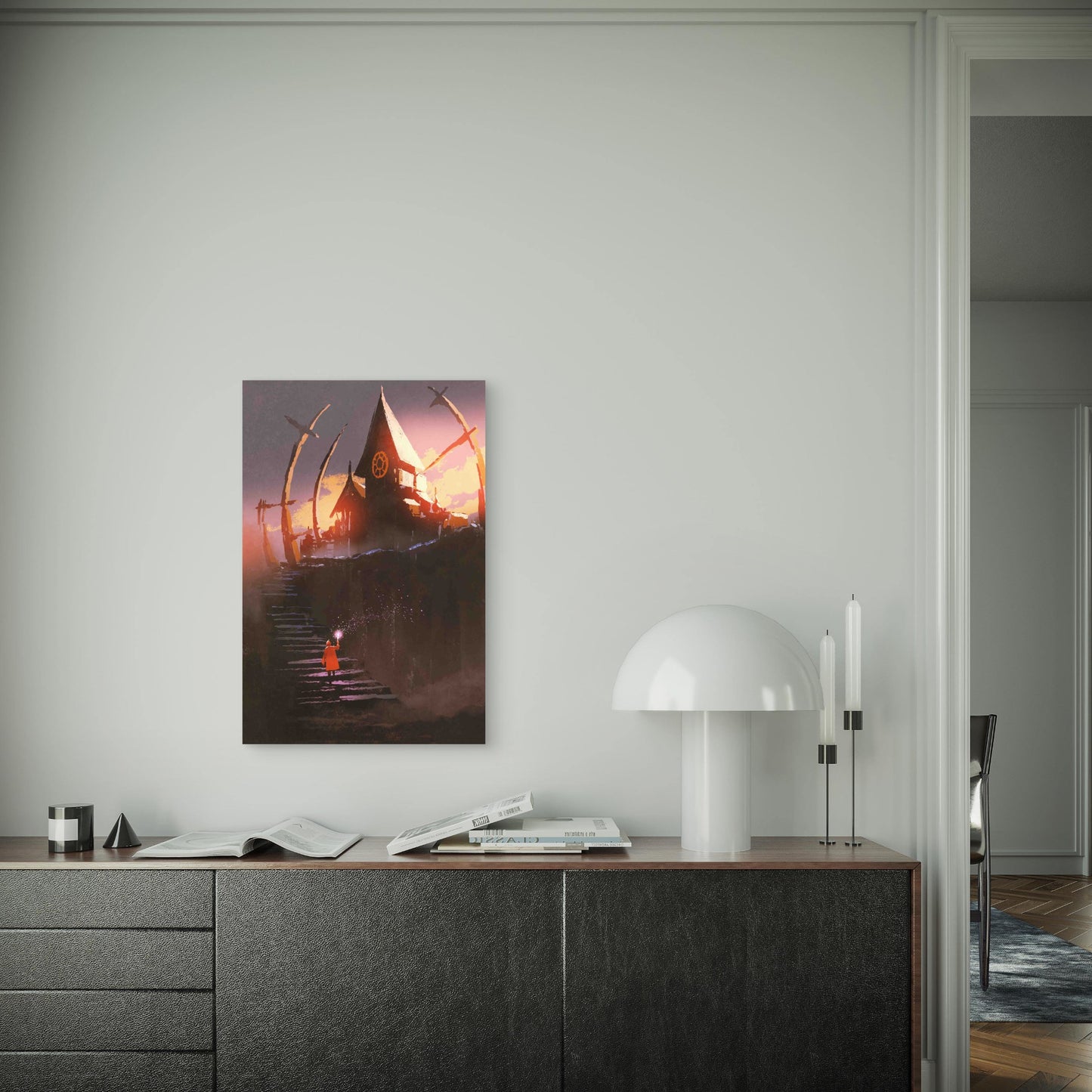 Red Riding Hood Climbing on Stairs To the Witch Castle Metal Print Ready to Hang