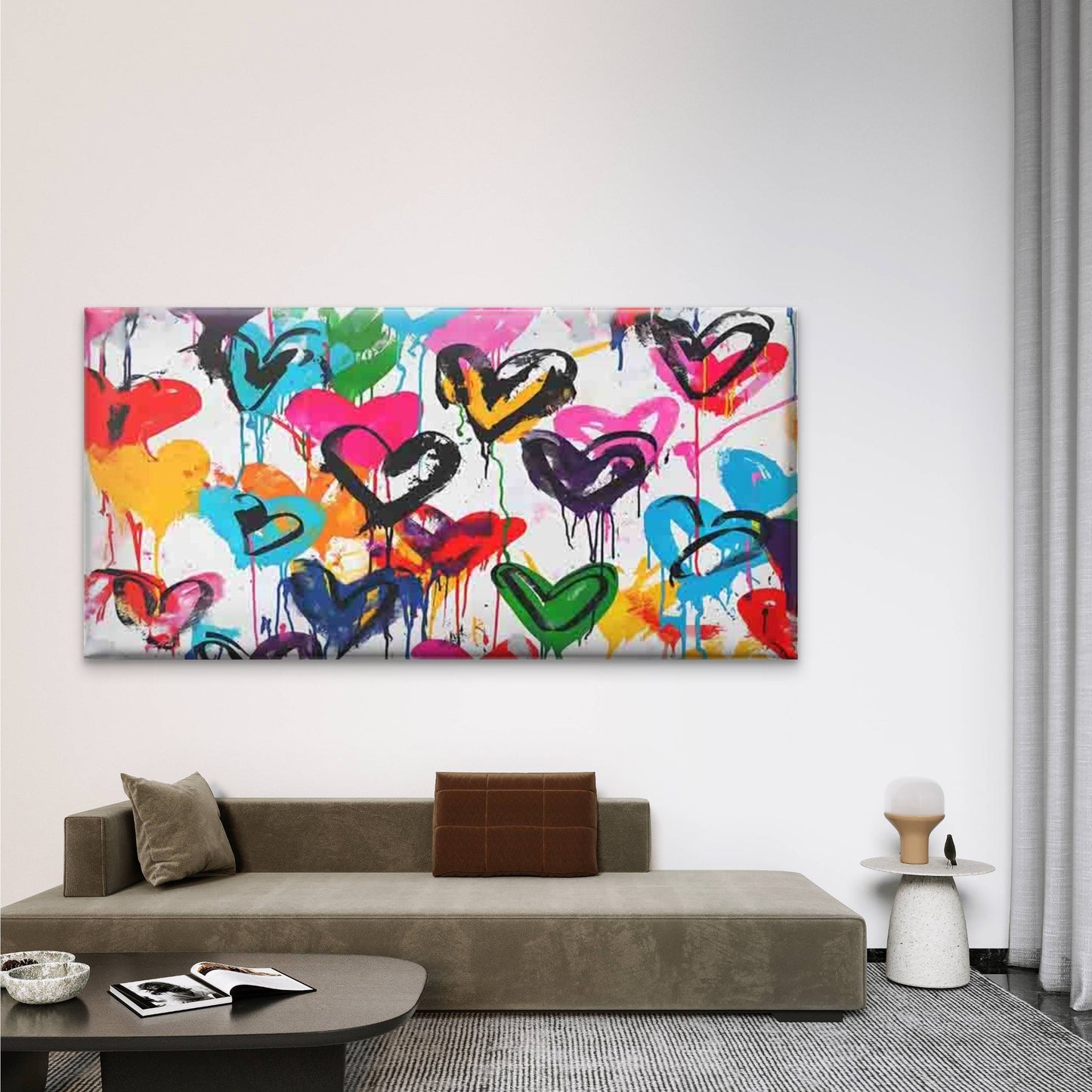 Colorful Graffiti Hearts Wall Art Canvas Office Home Room Framed 120x60cm