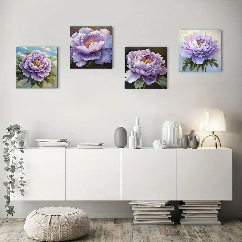 4pcs  Elegant Pink Peony Canvas Art Prints Wall Art Canvas Framed - Bella Home Decor