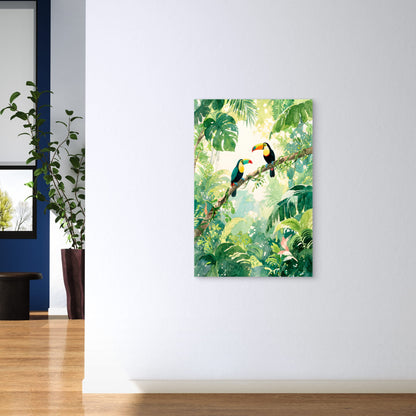 Toucans in a Lush Tropical Jungle 40x60cm Metal Print Ready to Hang
