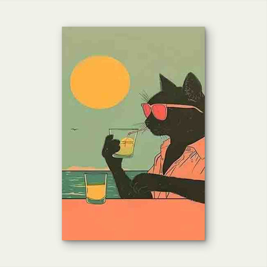 Black Cat with Pink Glasses 60x90cm Metal Print Ready to Hang
