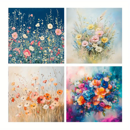 4pcs Farmhouse Floral Canvas Wall Art Canvas Framed