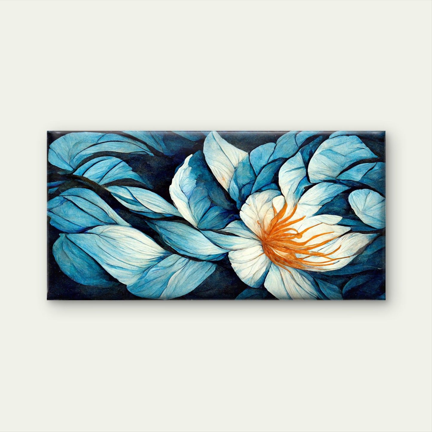 Deep Blue Floral Dream Painting Wall Art Canvas Office Home Room Framed 120x60cm