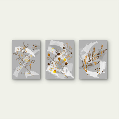 3pcs Abstract Gold Leaf Grey Botanical Trio    Wall Art Set Canvas Framed 60x90cm - High Quality Print 100% Australian Made Wall Canvas Ready to Hang
