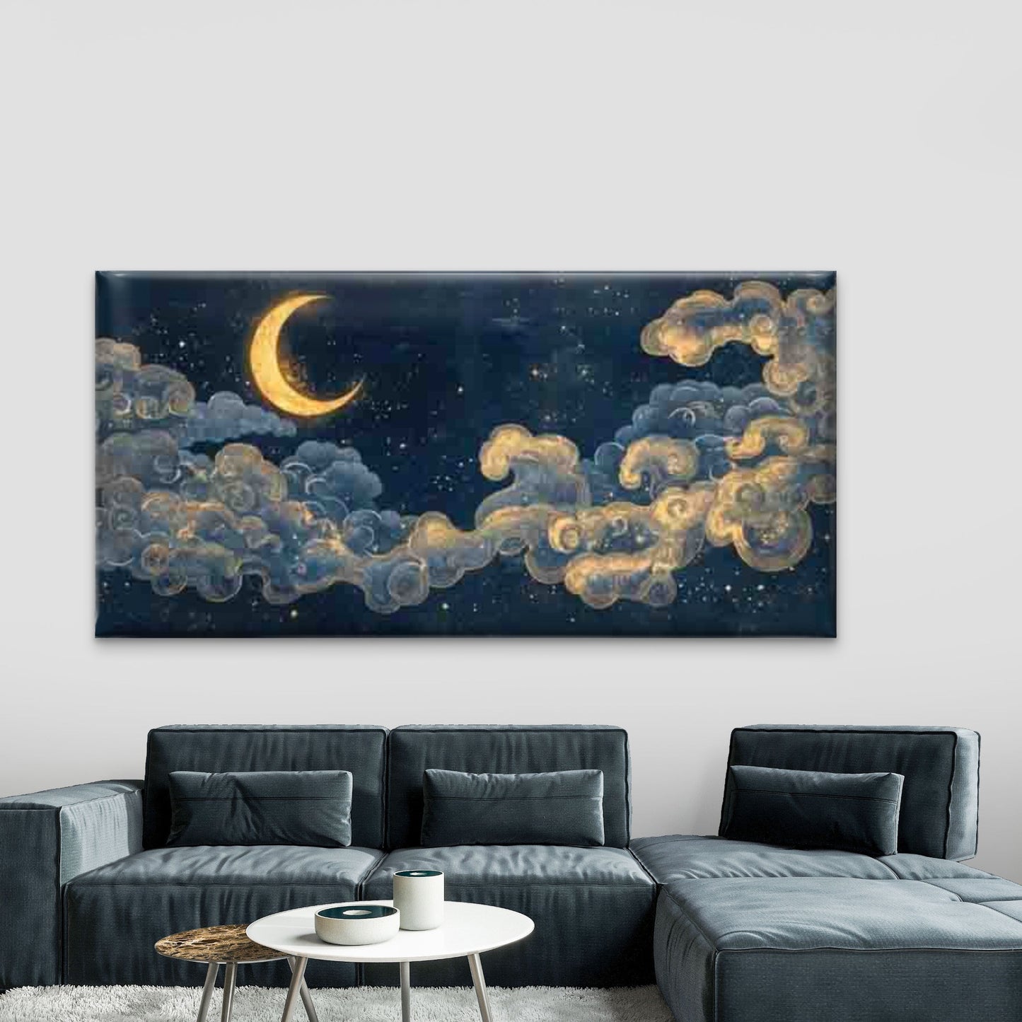 Starry Night Moon Phase Wall Art Canvas Office Home Room Framed 120x60cm