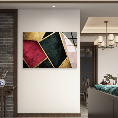 Dark Green Maroon Shapes Art Glass Printing Wall Art Australian Made Quality